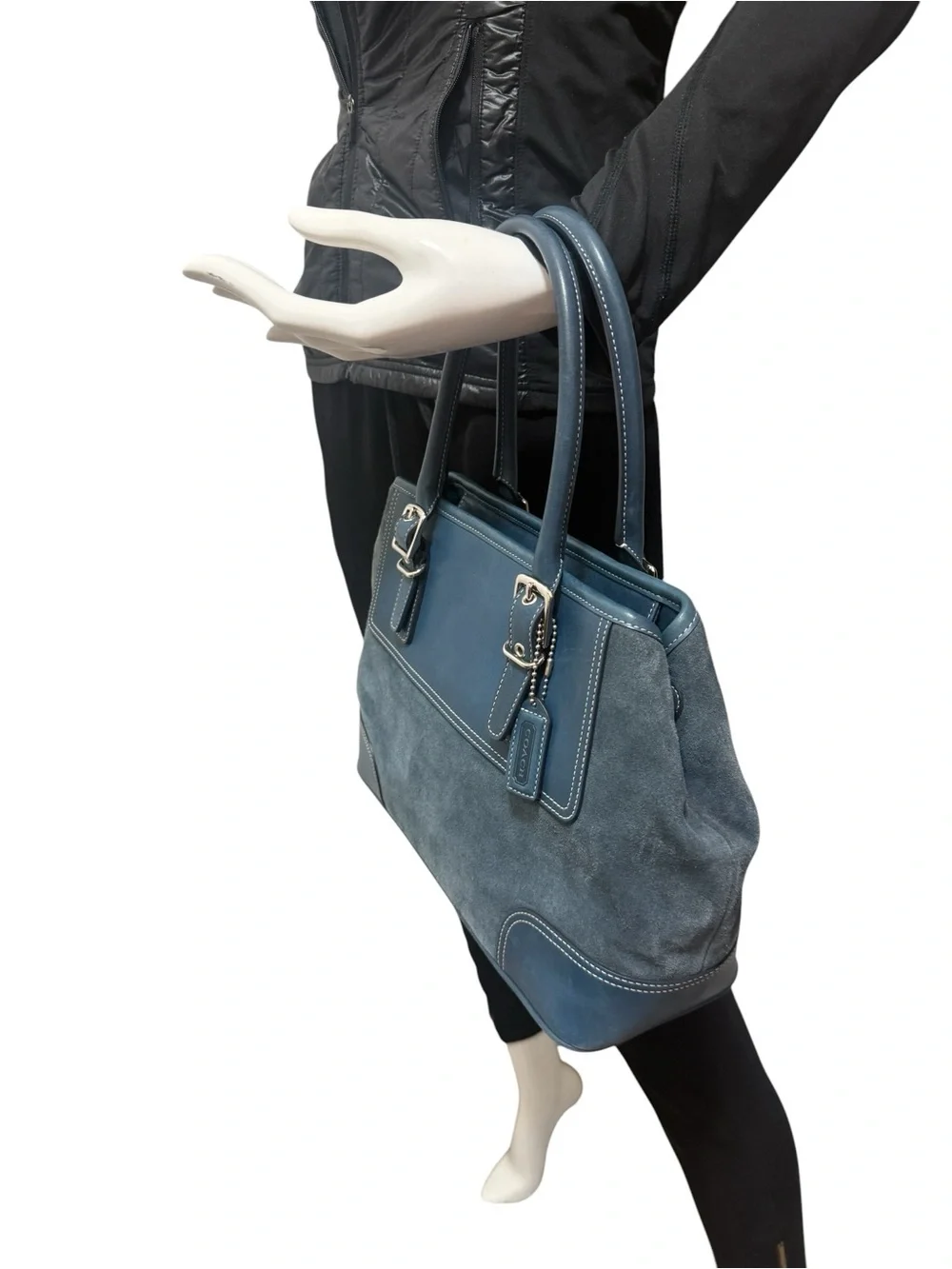 Suede and leather handbag, Coach Hampton satchel